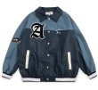 画像1: star button alphabet logo embroidery baseball uniform jacket blouson　ユニセッ クス男女兼用スター星ボタンアルファベットロゴ刺繍ジャケットスタジアムジャンパー スタジャン ジャケットブルゾンバイカージャケット (1)