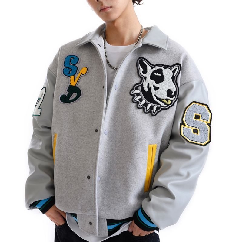 画像7: SVDDXNLY dog embroidery baseball uniform jacket blouson ユニセッ クス男女兼用ドッグ犬刺繍ジャケットスタジアムジャンパー スタジャン ジャケットブルゾンバイカージャケット (7)