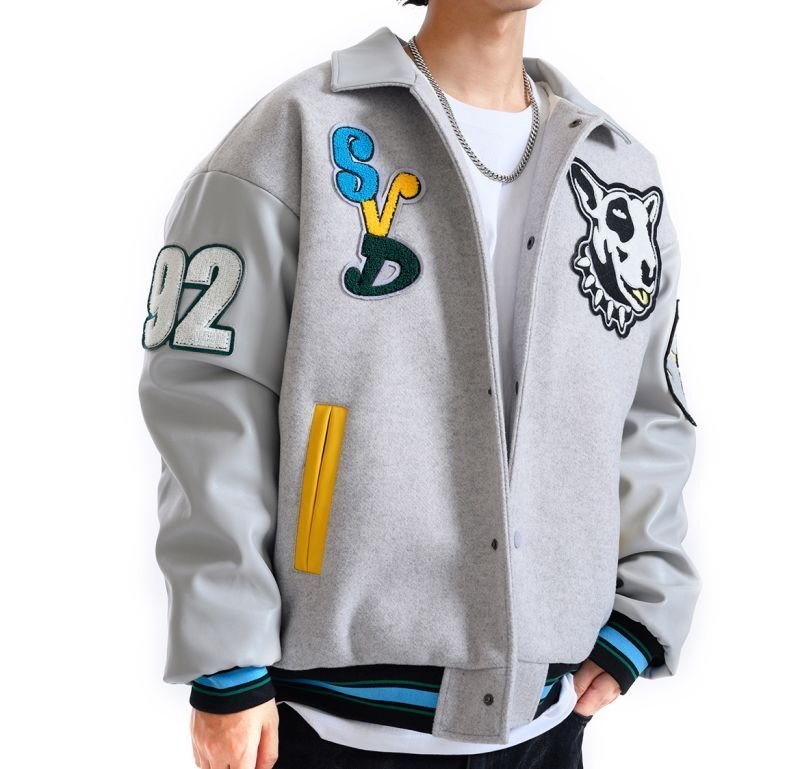画像5: SVDDXNLY dog embroidery baseball uniform jacket blouson ユニセッ クス男女兼用ドッグ犬刺繍ジャケットスタジアムジャンパー スタジャン ジャケットブルゾンバイカージャケット (5)