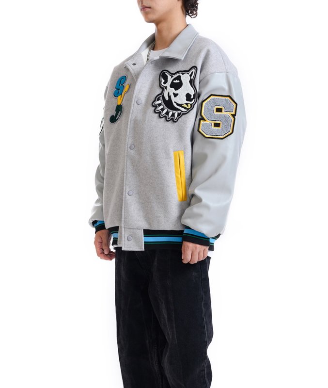 画像6: SVDDXNLY dog embroidery baseball uniform jacket blouson ユニセッ クス男女兼用ドッグ犬刺繍ジャケットスタジアムジャンパー スタジャン ジャケットブルゾンバイカージャケット (6)