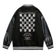 画像1: checkerboard embroidery baseball uniform jacket blouson　ユニセッ クス男女兼用チェッカーボード刺繍ジャケットスタジアムジャンパー スタジャン ジャケットブルゾンバイカージャケット (1)