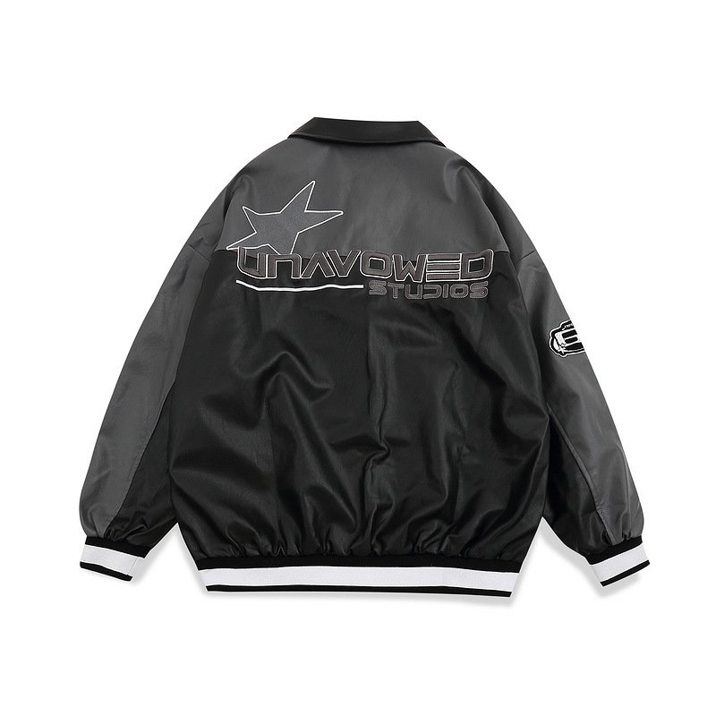 画像6: star button alphabet logo embroidery baseball uniform jacket blouson ユニセッ クス男女兼用スター星ボタンアルファベットロゴ刺繍ジャケットスタジアムジャンパー スタジャン ジャケットブルゾンバイカージャケット (6)