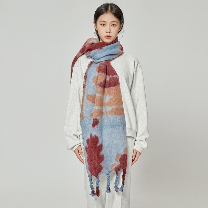 画像2: Unisex tassel shawl muffler Scarves 男女兼用 ユニセックスリーフタッセルマフラー スカーフ (2)