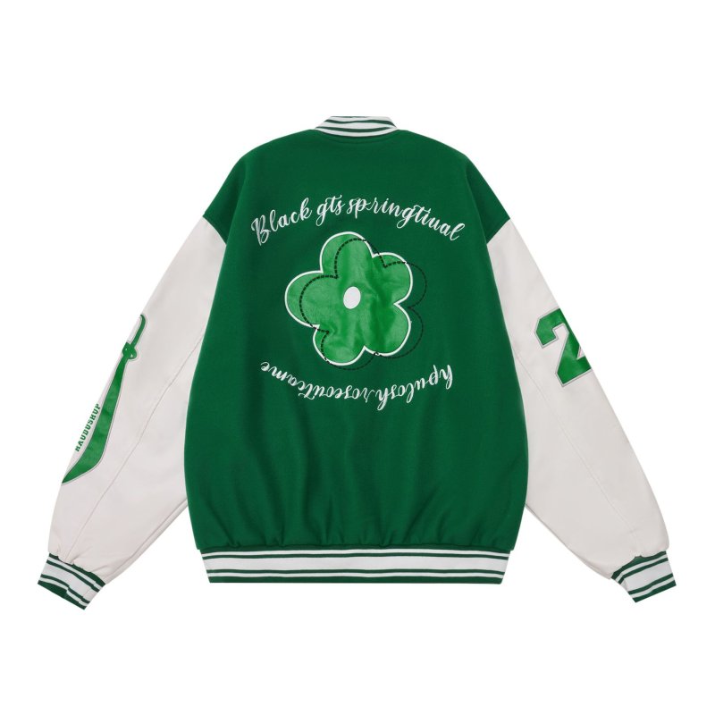 画像6: big flower embroidery baseball uniform jacket blouson ユニセッ クス男女兼用ビッグフラワー刺繍ジャケットスタジアムジャンパー スタジャン ジャケットブルゾンバイカージャケット (6)