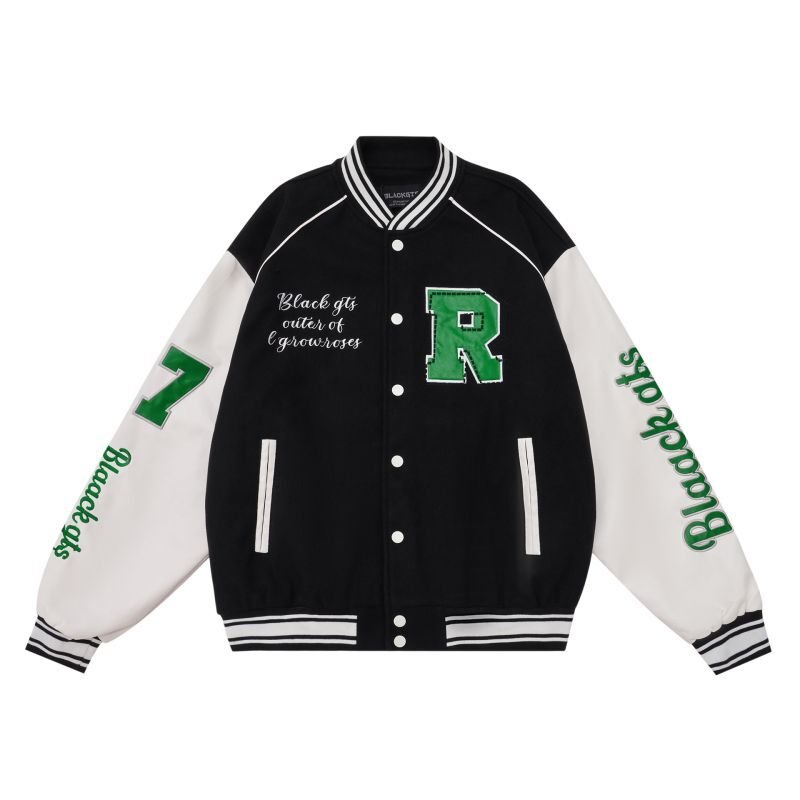 画像4: big flower embroidery baseball uniform jacket blouson ユニセッ クス男女兼用ビッグフラワー刺繍ジャケットスタジアムジャンパー スタジャン ジャケットブルゾンバイカージャケット (4)