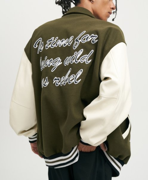 画像1: 27 logo embroidery baseball uniform jacket blouson　ユニセッ クス男女兼用27ロアルファベット刺繍ジャケットスタジアムジャンパー スタジャン ジャケットブルゾンバイカージャケット (1)