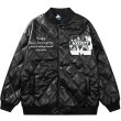 画像3: leather quilted flower circle logo embroidery baseball uniform jacket blouson　ユニセッ クス男女兼用レザーキルティングフラワーサークルロゴ刺繍ジャケットスタジアムジャンパー スタジャン ジャケットブルゾンバイカージャケット (3)