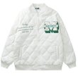 画像4: leather quilted flower circle logo embroidery baseball uniform jacket blouson　ユニセッ クス男女兼用レザーキルティングフラワーサークルロゴ刺繍ジャケットスタジアムジャンパー スタジャン ジャケットブルゾンバイカージャケット (4)