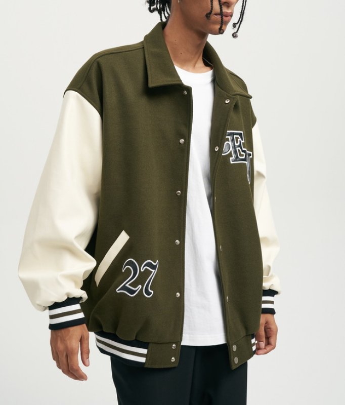 画像6: 27 logo embroidery baseball uniform jacket blouson ユニセッ クス男女兼用27ロアルファベット刺繍ジャケットスタジアムジャンパー スタジャン ジャケットブルゾンバイカージャケット (6)