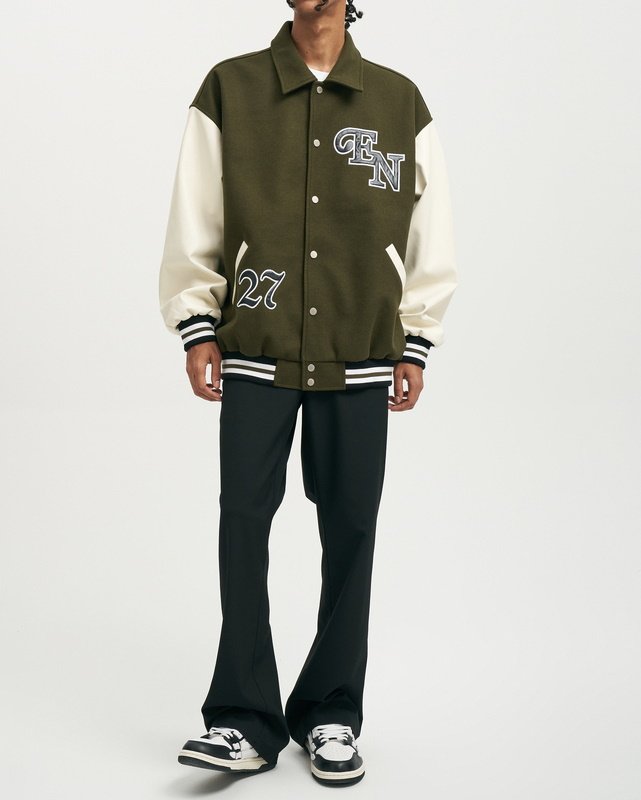 画像8: 27 logo embroidery baseball uniform jacket blouson ユニセッ クス男女兼用27ロアルファベット刺繍ジャケットスタジアムジャンパー スタジャン ジャケットブルゾンバイカージャケット (8)