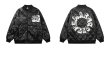 画像6: leather quilted flower circle logo embroidery baseball uniform jacket blouson　ユニセッ クス男女兼用レザーキルティングフラワーサークルロゴ刺繍ジャケットスタジアムジャンパー スタジャン ジャケットブルゾンバイカージャケット (6)