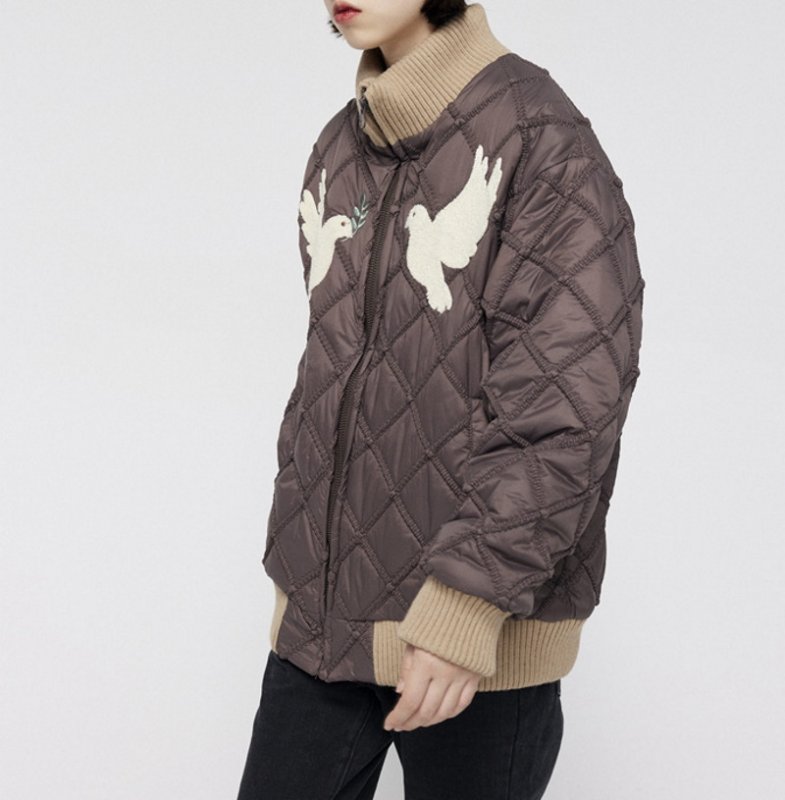 画像7: Pigeon & Alphabet Logo Embroidered high neck zip up baseball uniform jacket blouson ユニセッ クス男女兼用ピジョン&アルファベットロゴ刺繍 ハイネックジップアップ刺繍ジャケットスタジアムジャンパー スタジャン ジャケットブルゾンバイカージャケット (7)