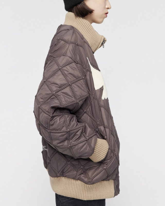 画像6: Pigeon & Alphabet Logo Embroidered high neck zip up baseball uniform jacket blouson ユニセッ クス男女兼用ピジョン&アルファベットロゴ刺繍 ハイネックジップアップ刺繍ジャケットスタジアムジャンパー スタジャン ジャケットブルゾンバイカージャケット (6)