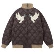 画像2: Pigeon & Alphabet Logo Embroidered high neck zip up baseball uniform jacket blouson　ユニセッ クス男女兼用ピジョン＆アルファベットロゴ刺繍 ハイネックジップアップ刺繍ジャケットスタジアムジャンパー スタジャン ジャケットブルゾンバイカージャケット (2)