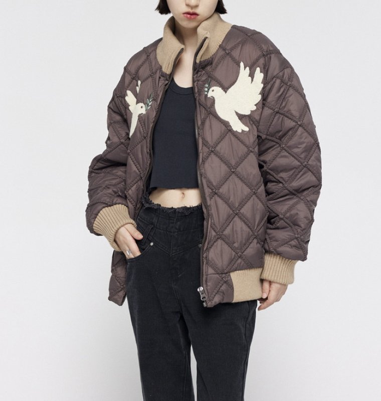 画像5: Pigeon & Alphabet Logo Embroidered high neck zip up baseball uniform jacket blouson ユニセッ クス男女兼用ピジョン&アルファベットロゴ刺繍 ハイネックジップアップ刺繍ジャケットスタジアムジャンパー スタジャン ジャケットブルゾンバイカージャケット (5)