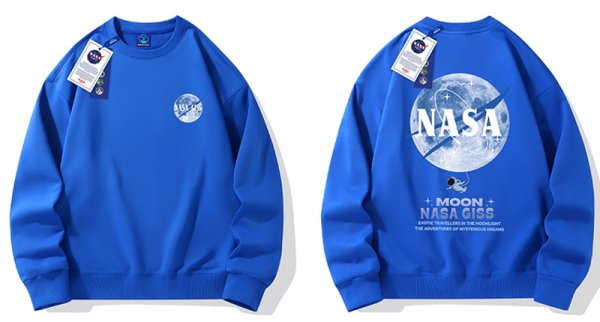 画像1: NASA x Moon x Astronaut joint  print sweatshirt 　ユニセックス 男女兼用 ナサ×ムーン×宇宙飛行士プリントスウェット トレーナープルオーバ  (1)