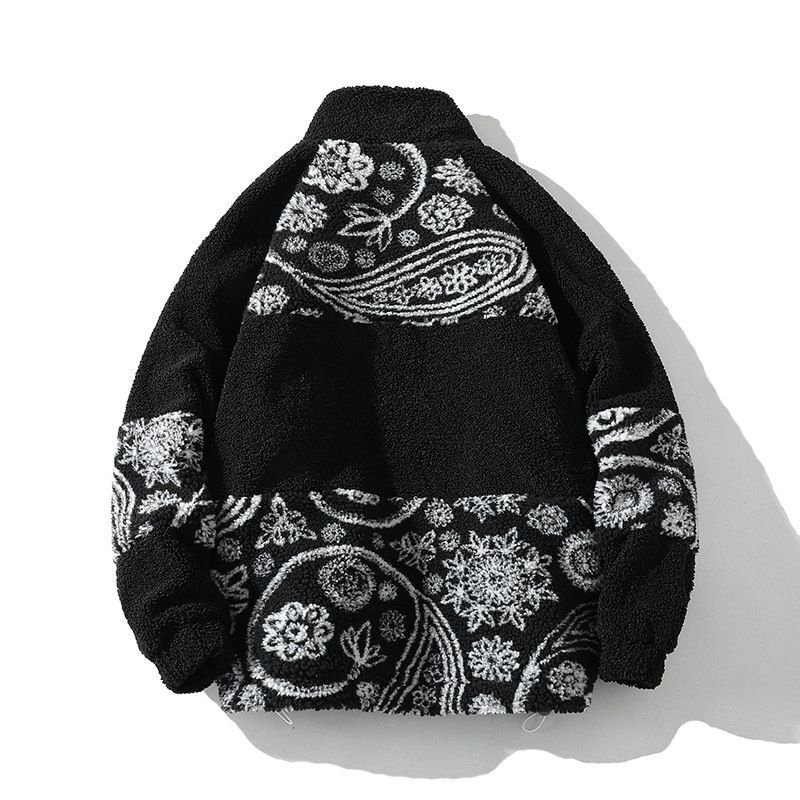 画像6: Paisley stand collar zip-up fleece jacket baseball uniform jacket blouson ユニセッ クス男女兼用ペイズリースタンドカラージップアップフリースジャケットスタジアムジャンパー スタジャン ジャケットブルゾンバイカージャケット (6)