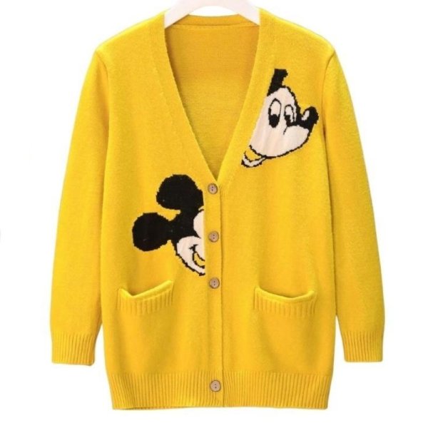 画像1: Mickey mouse long sleeve Knit Sweater Cardigan Jacket ミッキーマウス ニット カーディガン (1)