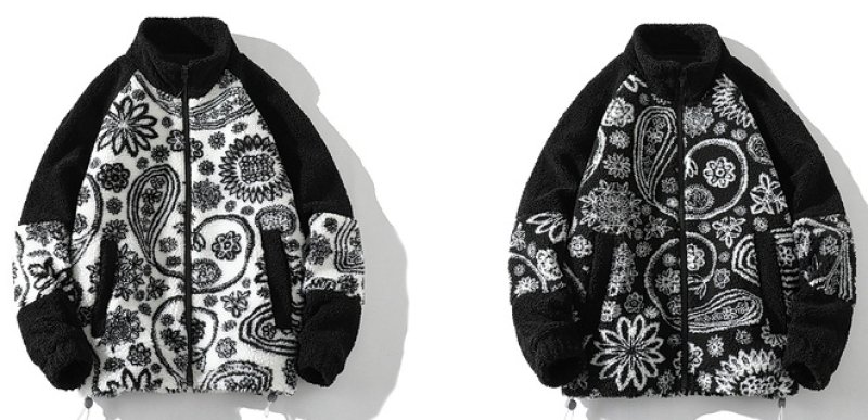 画像4: Paisley stand collar zip-up fleece jacket baseball uniform jacket blouson ユニセッ クス男女兼用ペイズリースタンドカラージップアップフリースジャケットスタジアムジャンパー スタジャン ジャケットブルゾンバイカージャケット (4)