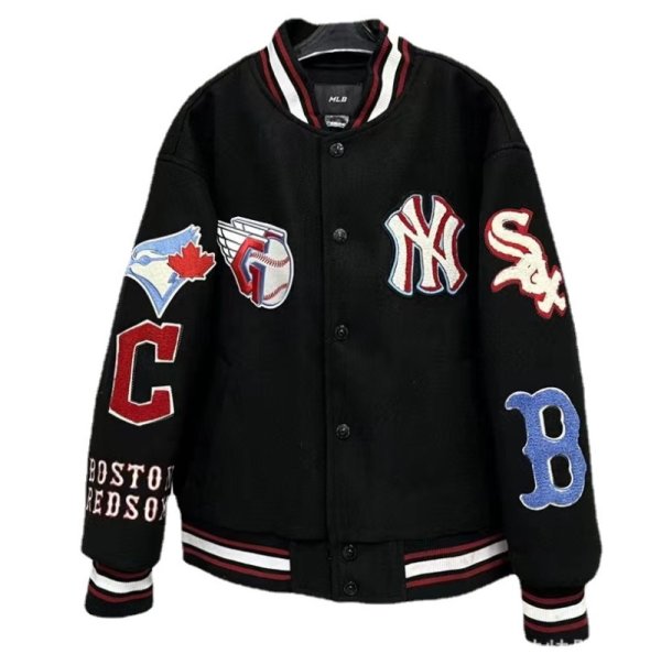 画像1: MLB NY embroidery baseball uniform jacket blouson　ユニセッ クス男女兼用MLB NY 刺繍ジャケットスタジアムジャンパー スタジャン ジャケットブルゾンバイカージャケット (1)