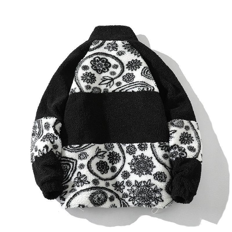 画像5: Paisley stand collar zip-up fleece jacket baseball uniform jacket blouson ユニセッ クス男女兼用ペイズリースタンドカラージップアップフリースジャケットスタジアムジャンパー スタジャン ジャケットブルゾンバイカージャケット (5)