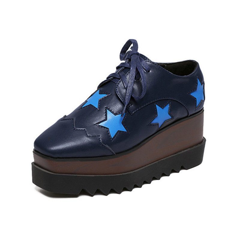 画像1: new star platform lace-up square head loafers pumps　スター星プラットフォームフラットレースアップパンプス (1)