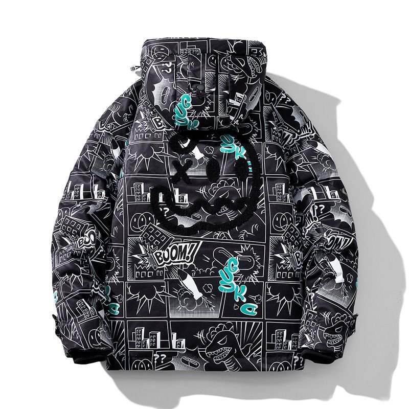 画像2: Nasa x little evil devil face down  jacket blouson　ユニセッ クス男女兼用ナサ×little evil devil face×スマイルグラフィックダウンジャケットスタジアムジャンパー スタジャン ジャケットブルゾンバイカージャケット (2)