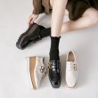 画像4: enamel platform lace-up square head loafers pumps　エナメルダブルベルトプラットフォームパンプススリッポン (4)