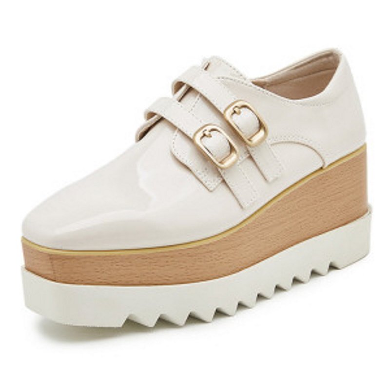画像2: enamel platform lace-up square head loafers pumps エナメルダブルベルトプラットフォームパンプススリッポン (2)