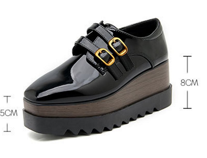 画像6: enamel platform lace-up square head loafers pumps エナメルダブルベルトプラットフォームパンプススリッポン (6)