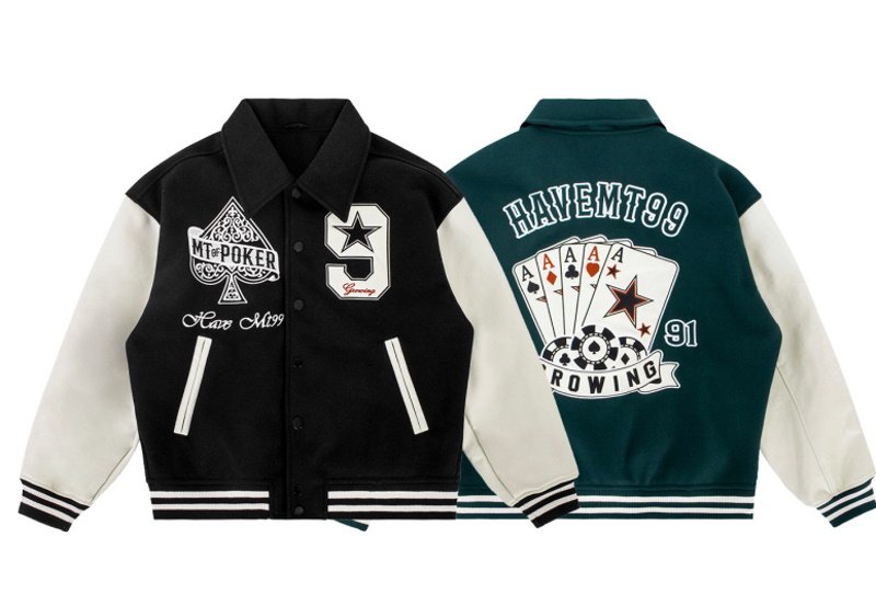 画像7: poker playing card embroidery baseball uniform jacket blouson ユニセッ クス男女兼用ポーカートランプ刺繍ジャケットスタジアムジャンパー スタジャン ブルゾンバイカージャケット (7)