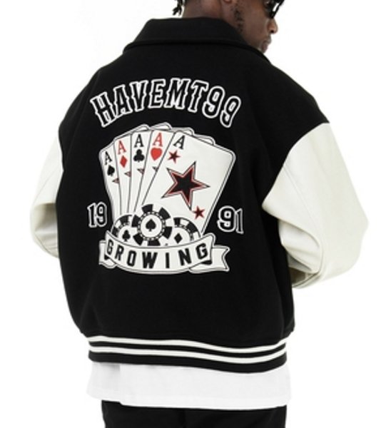 画像1: poker playing card embroidery baseball uniform jacket blouson　ユニセッ クス男女兼用ポーカートランプ刺繍ジャケットスタジアムジャンパー スタジャン ブルゾンバイカージャケット (1)