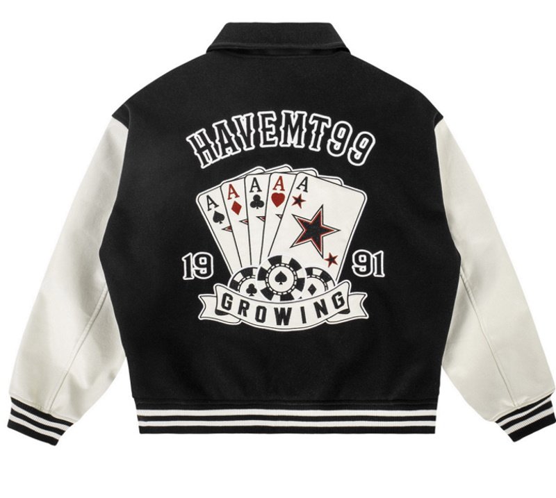 画像5: poker playing card embroidery baseball uniform jacket blouson ユニセッ クス男女兼用ポーカートランプ刺繍ジャケットスタジアムジャンパー スタジャン ブルゾンバイカージャケット (5)