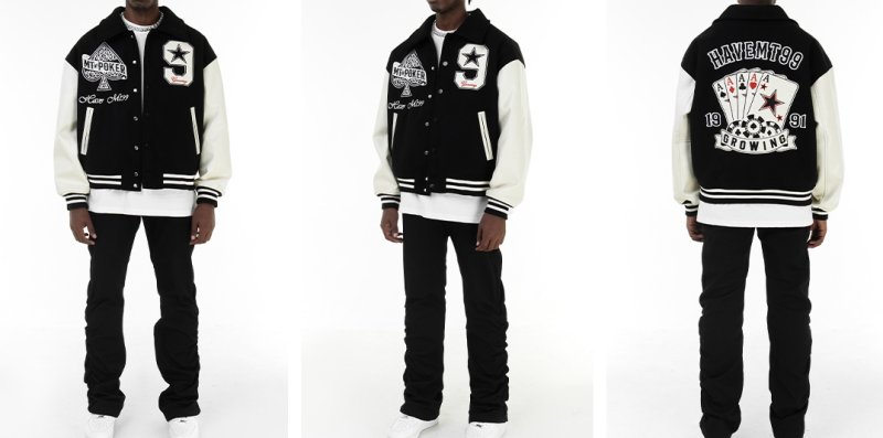 画像3: poker playing card embroidery baseball uniform jacket blouson ユニセッ クス男女兼用ポーカートランプ刺繍ジャケットスタジアムジャンパー スタジャン ブルゾンバイカージャケット (3)