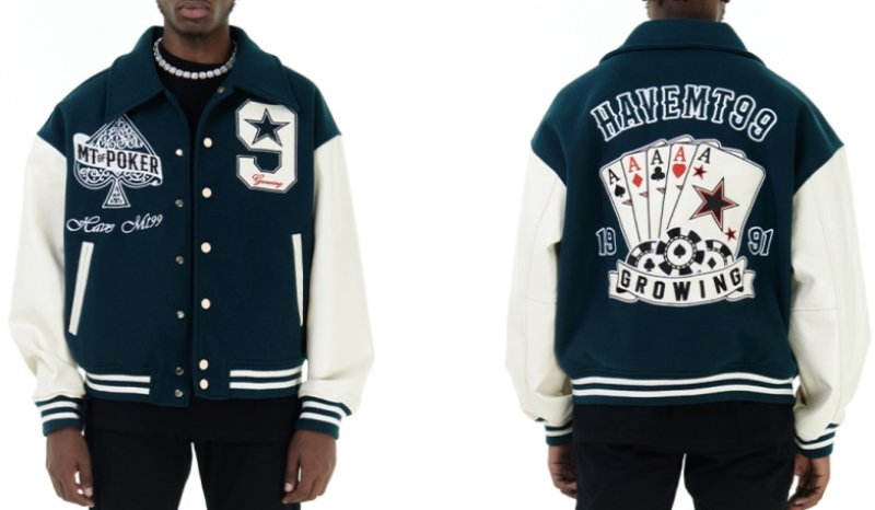 画像2: poker playing card embroidery baseball uniform jacket blouson ユニセッ クス男女兼用ポーカートランプ刺繍ジャケットスタジアムジャンパー スタジャン ブルゾンバイカージャケット (2)