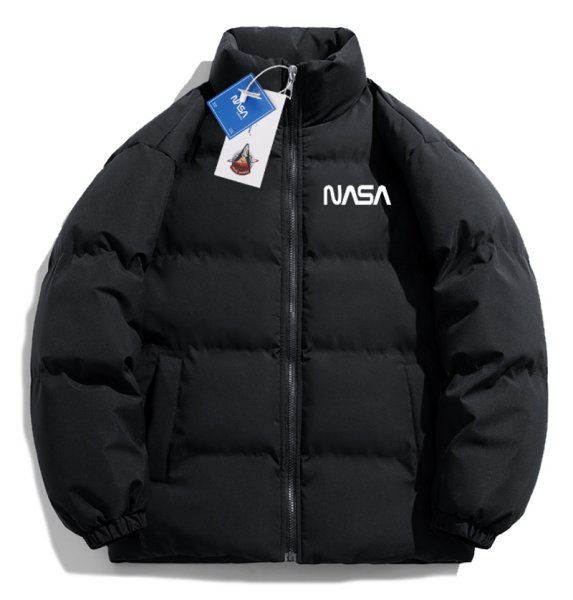 画像1: simple NASA logo Down jacket baseball uniform jacket blouson　ユニセッ クス男女兼用シンプルNASAナサロゴ ダウンジャケットジャケットスタジアムジャンパー スタジャン ブルゾンバイカージャケット (1)