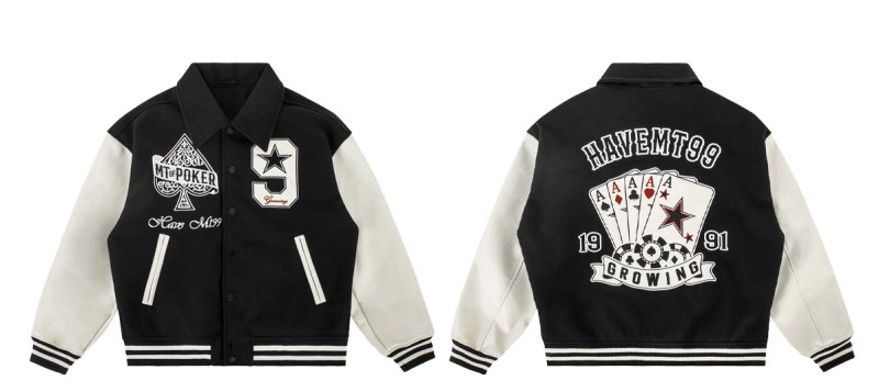 画像10: poker playing card embroidery baseball uniform jacket blouson ユニセッ クス男女兼用ポーカートランプ刺繍ジャケットスタジアムジャンパー スタジャン ブルゾンバイカージャケット (10)