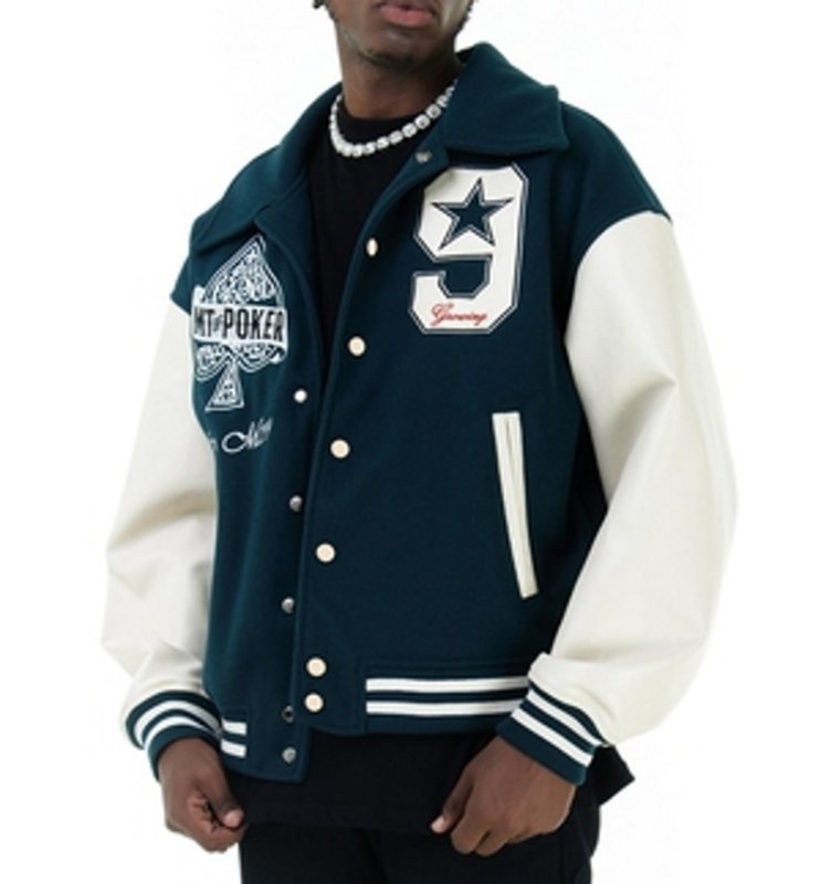 画像4: poker playing card embroidery baseball uniform jacket blouson ユニセッ クス男女兼用ポーカートランプ刺繍ジャケットスタジアムジャンパー スタジャン ブルゾンバイカージャケット (4)