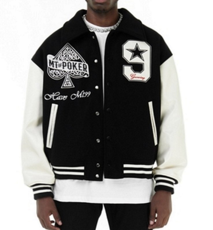 画像6: poker playing card embroidery baseball uniform jacket blouson ユニセッ クス男女兼用ポーカートランプ刺繍ジャケットスタジアムジャンパー スタジャン ブルゾンバイカージャケット (6)