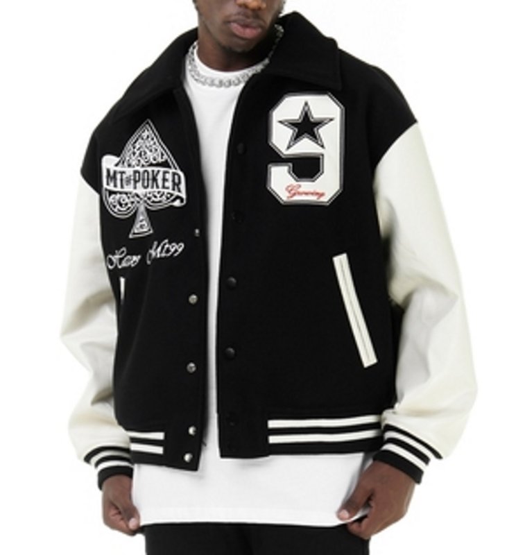 画像9: poker playing card embroidery baseball uniform jacket blouson ユニセッ クス男女兼用ポーカートランプ刺繍ジャケットスタジアムジャンパー スタジャン ブルゾンバイカージャケット (9)