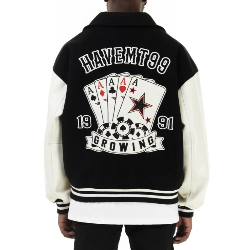 画像11: poker playing card embroidery baseball uniform jacket blouson ユニセッ クス男女兼用ポーカートランプ刺繍ジャケットスタジアムジャンパー スタジャン ブルゾンバイカージャケット (11)