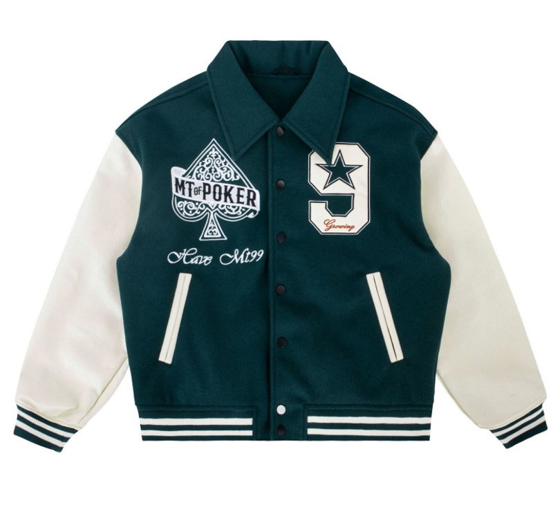 画像8: poker playing card embroidery baseball uniform jacket blouson ユニセッ クス男女兼用ポーカートランプ刺繍ジャケットスタジアムジャンパー スタジャン ブルゾンバイカージャケット (8)