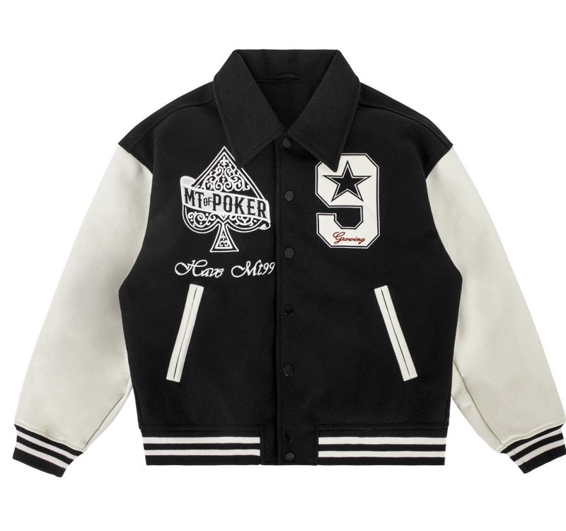 画像12: poker playing card embroidery baseball uniform jacket blouson ユニセッ クス男女兼用ポーカートランプ刺繍ジャケットスタジアムジャンパー スタジャン ブルゾンバイカージャケット (12)