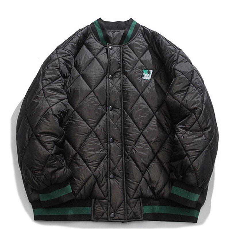 画像10: Rhombus-shaped quilted light down jacket baseball uniform jacket blouson ユニセッ クス男女兼用キルティングライトダウンジャケットスタジアムジャンパー スタジャン ブルゾンバイカージャケット (10)