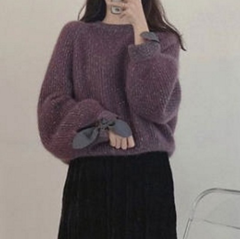 画像4: sleeve length ribbon sweater 袖口リボンがポイント丸首ラウンドネックセータープルオーバ (4)