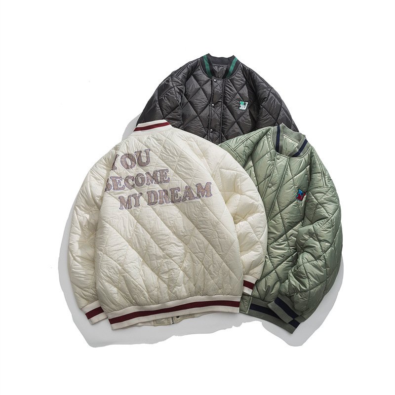 画像11: Rhombus-shaped quilted light down jacket baseball uniform jacket blouson ユニセッ クス男女兼用キルティングライトダウンジャケットスタジアムジャンパー スタジャン ブルゾンバイカージャケット (11)