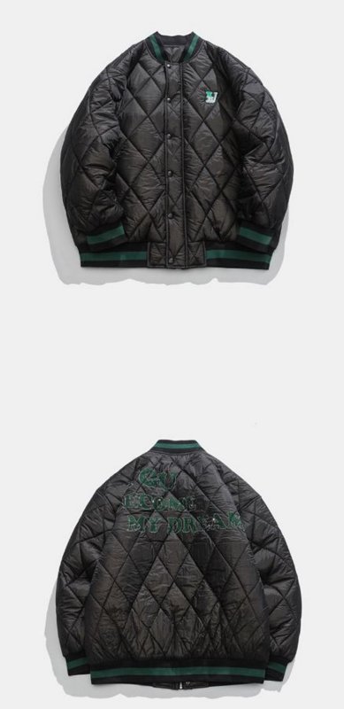 画像2: Rhombus-shaped quilted light down jacket baseball uniform jacket blouson ユニセッ クス男女兼用キルティングライトダウンジャケットスタジアムジャンパー スタジャン ブルゾンバイカージャケット (2)