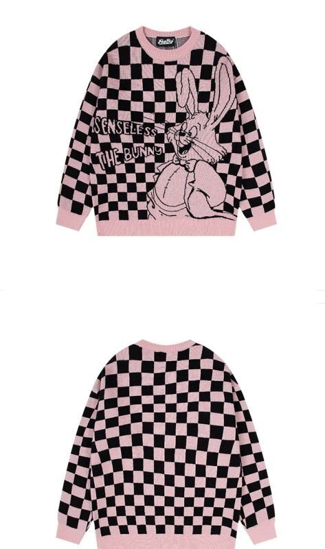 画像6: Damier Check & Rabbit Sweater　ユニセックス 男女兼用 ダミエチェック＆ラビット編み込みプルオーバ  セーター (6)