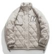 画像1: quilted padded jacket baseball uniform jacket blouson　ユニセッ クス男女兼用Hマークキルティング中綿入りダウンジャケットスタジアムジャンパー スタジャン ブルゾンバイカージャケット (1)