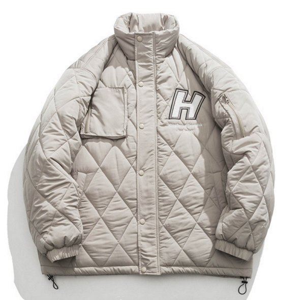 画像1: quilted padded jacket baseball uniform jacket blouson　ユニセッ クス男女兼用Hマークキルティング中綿入りダウンジャケットスタジアムジャンパー スタジャン ブルゾンバイカージャケット (1)